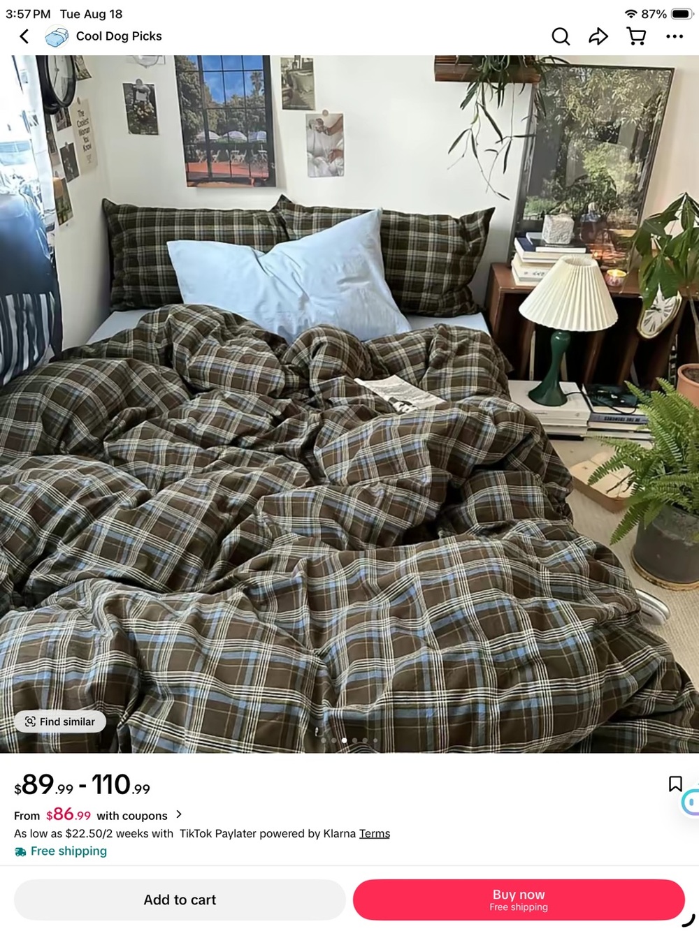 Plaid Comforter Set in Brown & Light Blue - Cozy Home Bedding